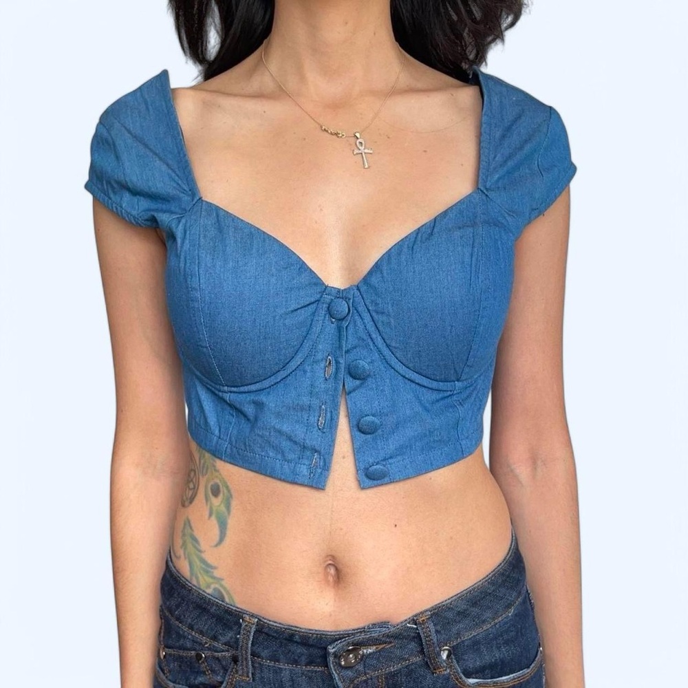 OHS Blue Denim Bustier Crop Top 💙